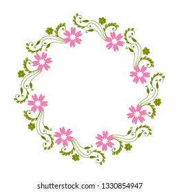 Vector illustration texture pink flower frames blooms with greeting card hand drawn