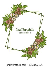 Vector illustration texture pink rose flower frame for writing of card template