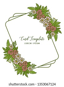 Vector illustration texture pink rose flower frame for writing of card template