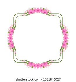 Vector illustration texture pink wreath frame with white backdrop hand drawn