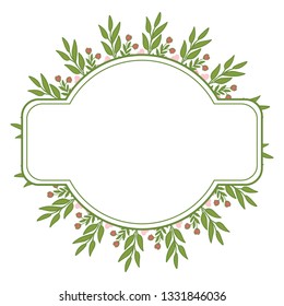 Vector illustration texture pink wreath frame with white backdrop hand drawn