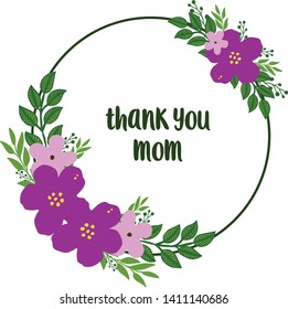 Vector illustration texture purple flower frame with lettering thank you mom