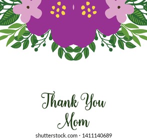 Vector illustration texture purple flower frame with lettering thank you mom