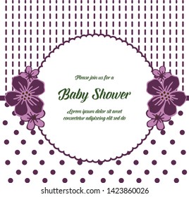 Vector illustration texture purple wreath frame with card baby shower