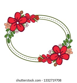 Vector illustration texture red flower frame with white background hand drawn