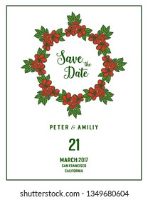 Vector illustration texture red wreath frame for wedding invitation card hand drawn