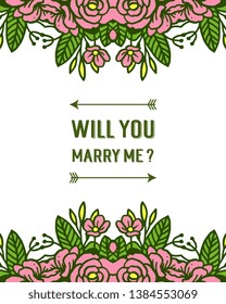 Vector illustration texture of rose wreath frame for writing will you marry me hand drawn