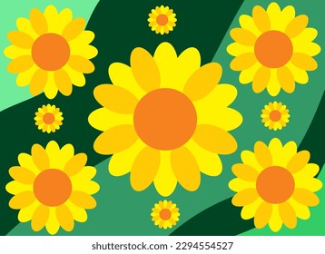 Ilustración vectorial de la textura con girasoles, arte, patrón.
