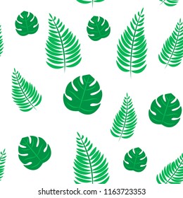 Vector illustration. Texture of tropical leaves. Seamless pattern of palm leaves.