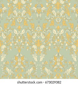 Vector illustration texture for wallpapers, fabric patterns. Baroque Damask seamless floral pattern.