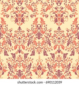 Vector illustration texture for wallpapers, fabric patterns. Baroque Damask seamless floral pattern.