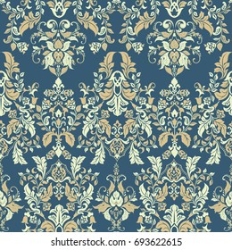 Vector illustration texture for wallpapers, fabric patterns. Baroque Damask seamless floral pattern.