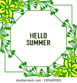 Vector illustration texture yellow flower frame with decorative hello summer hand drawn