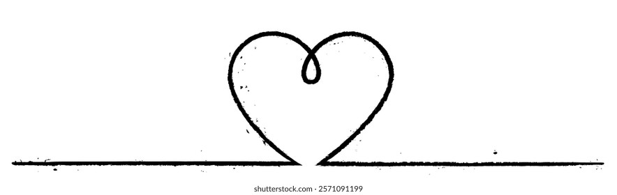 Vector illustration of a textured black heart resting on a horizontal line, symbolizing balance and simplicity.