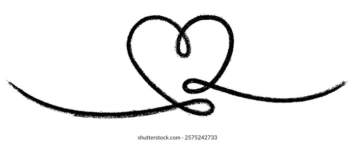 Vector illustration of a textured black heart featuring elegant flowing line swirls, symbolizing love and grace.