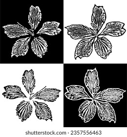 Vector illustration of textured flowers in black and white, positive and negative versions
