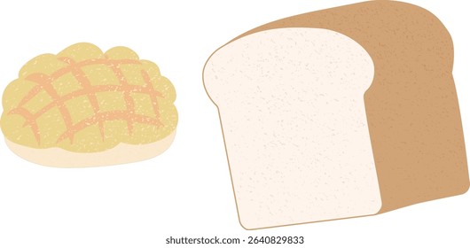 Vector illustration of a textured loaf of bread and Japanese melon bread - Powered by Shutterstock - Get 15% off with code: PIKWIZARD15