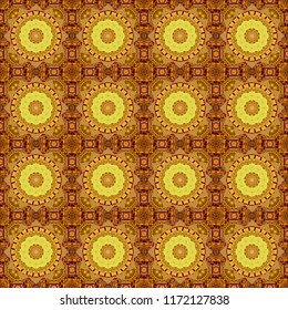 Vector illustration. Textured seamless pattern. Orient popular style. Sloping seamless colorful ornament for design and backgrounds. Abstract blurred paisley brown, orange and yellow ornament.