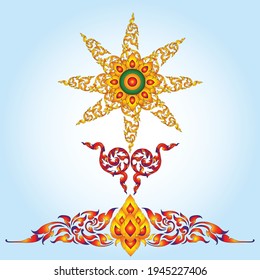 Vector illustration. Thai art pattern or Line Thai background wallpaper design texture.