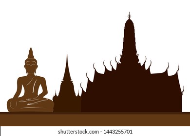 Vector illustration, Thai Buddha and Temple, Wat Thai
