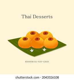 vector illustration Thai dessert Made with coconut and egg yolks and sugar.  vector eps 10 