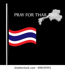 Vector illustration of Thai flag was lowered to half-mast for the king of Thailand