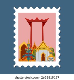 Vector illustration of a Thai landmark with vibrant colors and intricate details, featuring traditional architecture and cultural elements