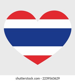 Vector illustration of the Thailand flag with a heart shaped isolated on plain background. I love Thailand. Happy Independence Day