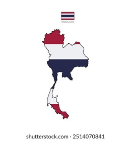 Vector illustration of Thailand map overlaid with the national flag, highlighting the country's geographic outline combined with its national colors.