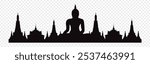 Vector illustration of Thailand temples and Buddha statue silhouette on transparent background