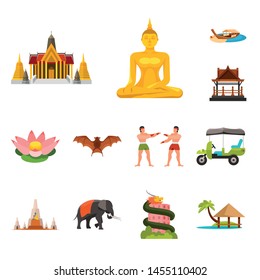 Vector illustration of thailand and travel sign. Collection of thailand and culture stock symbol for web.