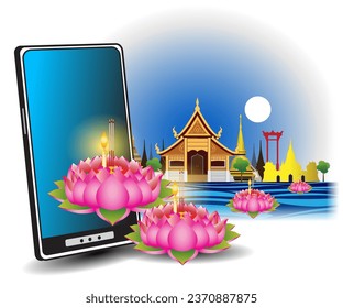 Imagen vectorial de la tradición tailandesa Loy Krathong en línea.