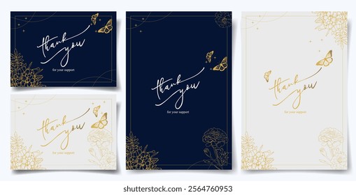 Vector Illustration Thank you card with Marigold and butterfly, greeting card design, Thank you for your support