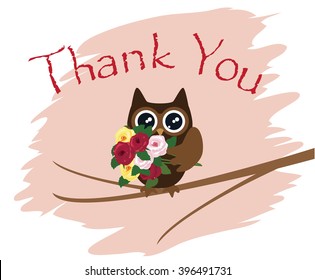 vector illustration of a thank you card with owl