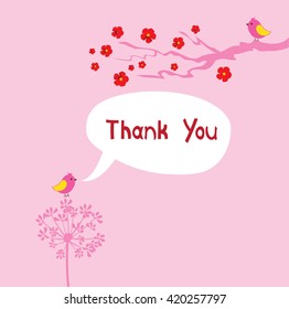 vector illustration of a thank you card with birds