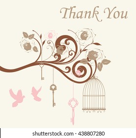 vector illustration of thank you card with cages and doves