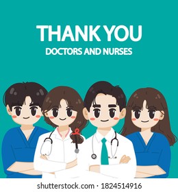 vector illustration of Thank you doctor and Nurses team for fighting the corona virus. 