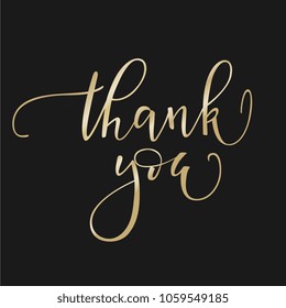 Vector illustration of Thank You golden colored words in lettering on dark background. 