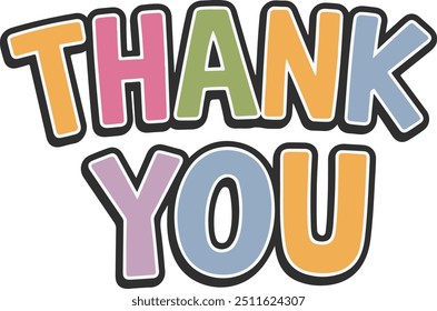 A vector illustration of a "Thank You" greeting card logo. The text Thank You is written in bold, colorful lettering. The background is white.