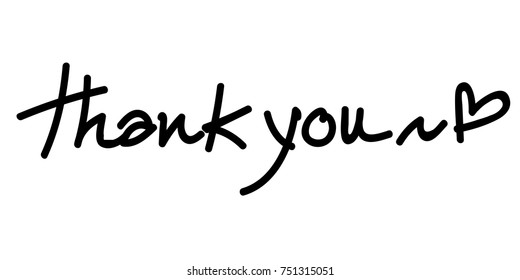 Vector illustration of thank you lettering text and heart shape isolated on a white background. 