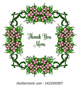 Vector illustration thank you mom with pink wreath frames isolated on white background