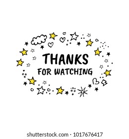 Vector illustration. Thanks for watching cover, banner template for your Video Blog Article Presentation. Trendy background with text and elements Stars Dots svg