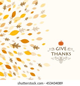 Vector Illustration of a Thanksgiving Background Design with Autumnal Leaves