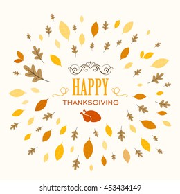 Vector Illustration of a Thanksgiving Background Design with Autumnal Leaves