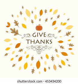 Vector Illustration of a Thanksgiving Background Design with Autumnal Leaves