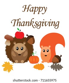 vector illustration of thanksgiving background with fall animals.