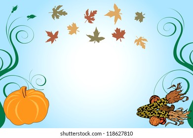 Vector Illustration of a Thanksgiving Background with pumpkin and corn.