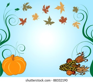 Vector Illustration of a Thanksgiving Background with pumpkin and corn.