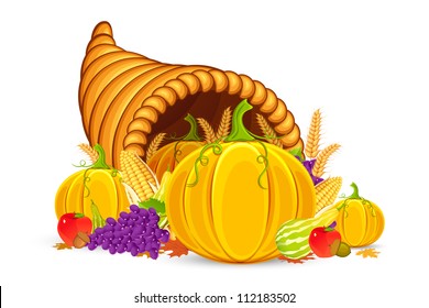 vector illustration of Thanksgiving cornucopia with vegetable