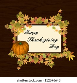 Vector illustration of thanksgiving day frame with pumpkin and  leafs